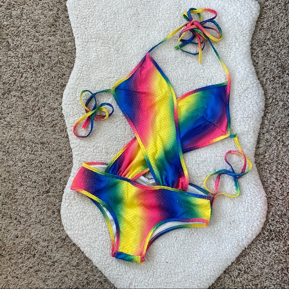 IHeartRaves Rainbow Criss Cross Bodysuit